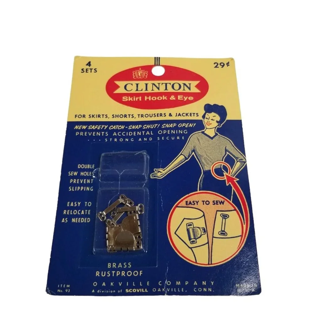 Vintage Sewing Supplies Clinton Skirt Hook & Eyes Needle pack Craft Ephemera